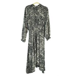 Banana Republic Animal Print Peasant Midi Long Sleeve Dress Size 10 Tall